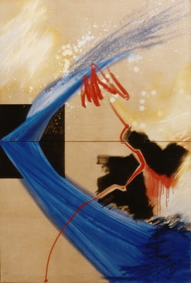 Corine Sylvia Congiu-1994-Diptyque -jet-bleu-acrylique_et_huile-146X100 cm : Marie Mayol : « La danseuse au miroir noir désir »