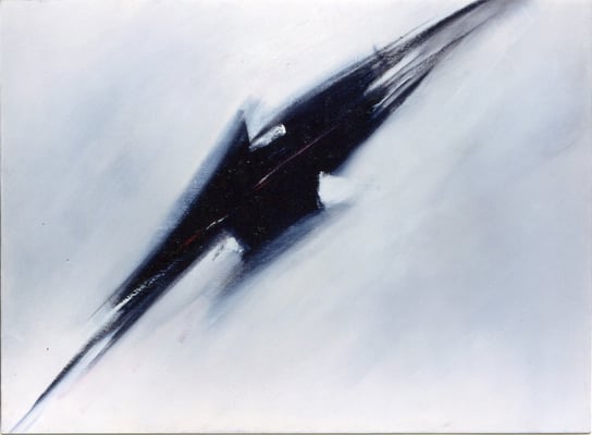 Corine_S_Congiu-1986-Ariane-Acrylique sur toile128X173cm : Martin Hoffman : The Eagle Has Landed / Sonia Devi : Bitte volante / Delphine Bernard : Mécanisme de pendule murale 