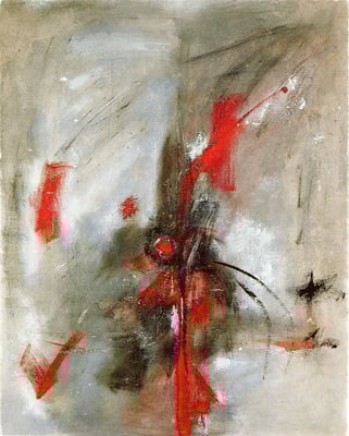 Corine_S_Congiu-1989-B6-huile sur toile-160x130 cm : Sonia Devi "Cynorhodon et colibri"