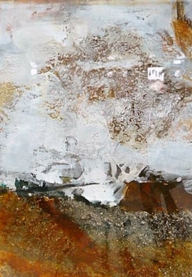 Beate Ch. Batiajew, o.T., 2014, Technik: Marmormehl, Gouache, Kaffee, Sand, 36 cm x 44,5 cm (mit Rahmen)