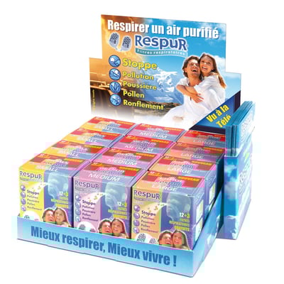 Présentoir de comptoir : Boîte produit Respur • © Christophe Houlès, graphiste