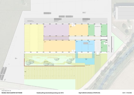 Hopf & Wirth Architekten ETH HTL SIA Winterthur, Wettbewerb Head Quarter Sky-Frame AG, Frauenfeld, 1. Stufe Erdgeschoss