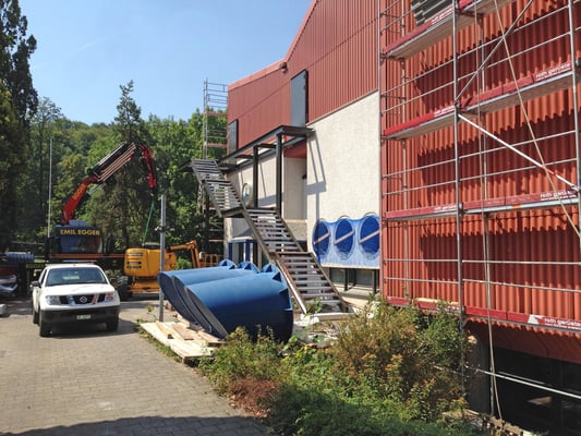 Hopf und Wirth Architekten ETH HTL SIA  Winterthur, Erweiterung Turnhallen Berufsbildungsschule Winterthur, Stahlbau Aussentreppen