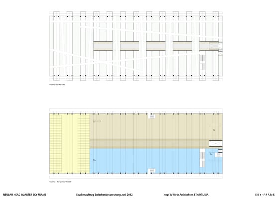 Hopf & Wirth Architekten ETH HTL SIA Winterthur, Wettbewerb Head Quarter Sky-Frame AG, Frauenfeld, 1. Stufe 2. Obergeschoss / Dach