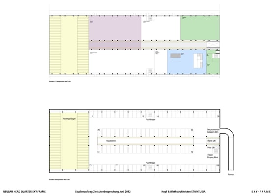 Hopf & Wirth Architekten ETH HTL SIA Winterthur, Wettbewerb Head Quarter Sky-Frame AG, Frauenfeld, 1. Stufe Untergeschoss / Erdgeschoss