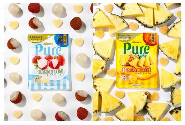 『ピュレグミプレミアム 台湾産黒葉ライチ』と『ピュレグミプレミアム 沖縄産パイナップル』