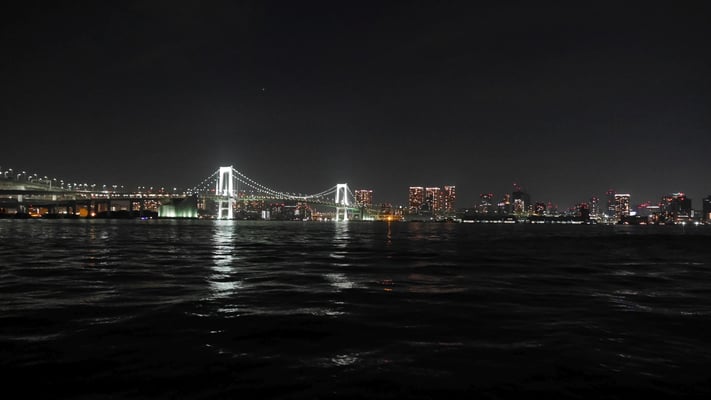 豊洲市場に隣接する豊洲ぐるり公園から撮影したレインボーブリッジ。実にフォトジェニックな橋です。