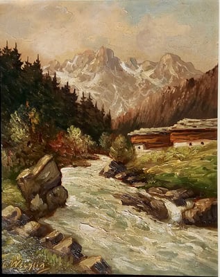 Ludwig Wechlin, Bergbach, Oel auf Holz, 24x19, ca. 1955