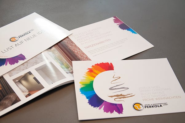 Perkola GmbH – Kreation der Imagebroschüre, Visitenkarten, Weihnachtskarten etc.