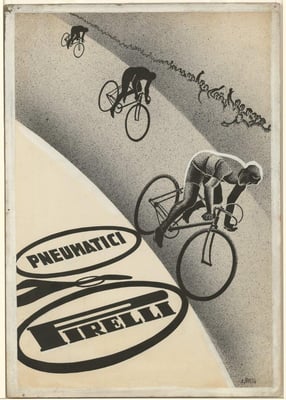 1933 Renzo Bassi sketch for Pirelli bicycle tyres adv ©Fondazione Pirelli
