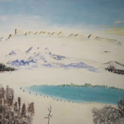 Bild Nr. 167, Format 100/100, Bergsee, Preis Fr. 1'750.00, in Ausstellung Hotel Schweizerhof, Sils-Maria