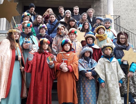 Zweiter Tag: 26 Kinder und Begleiter, 5 Gruppen.