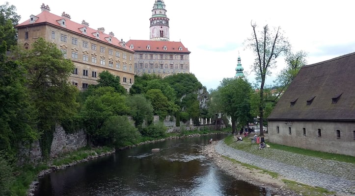 Montag: Blick auf die Moldau vom Schloss Krumau