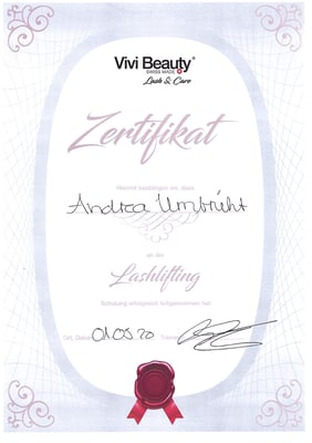 Lashes Lifting, Zertifikat Vivi Beauty