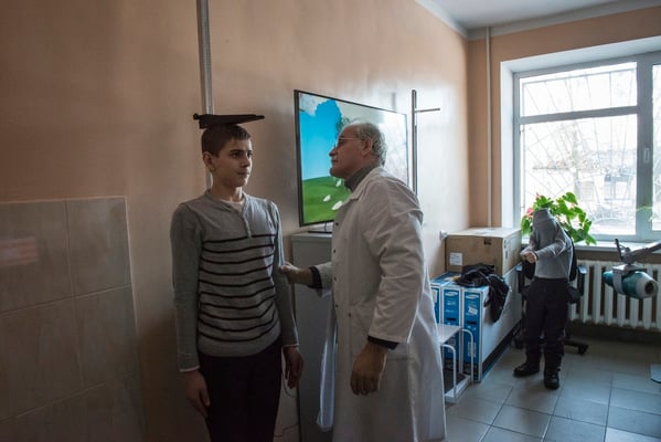Viktor 12 years old while being examined by Professor Bandazhevsky's team in the Ivankiv hospital. Ivankiv.