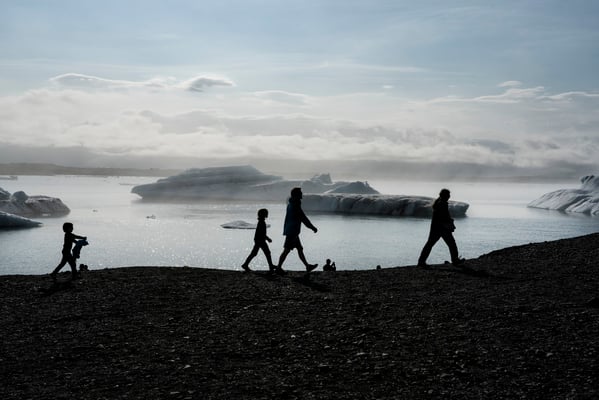 Iceland. Jökulsárlón Glacier Lagoon. Tourists visit the glacier. Glacier Lagoon is located in the Vatnajökull national park, in the south of Iceland, an area popular with tourists and one of the island’s best-known attractions.