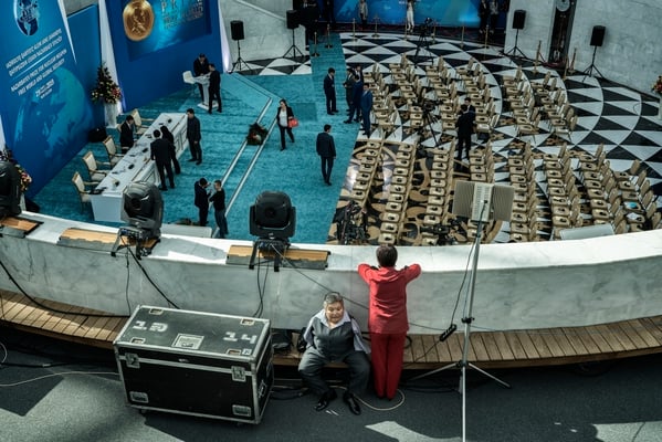Karipbek Kuyukov is waiting to attend the conference for the Nazarbayev prize. Nur-Sultan, Kazakhstan. Karipbek Kuyukov was born without arms as a result of nuclear radiation exposure. He was born in a small village, just miles from the polygon test site.