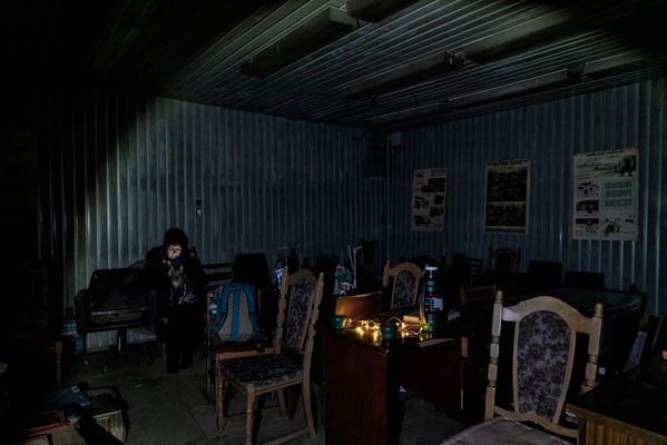 Oksana as she protects herself from air attacks by the Russians inside the bunker.