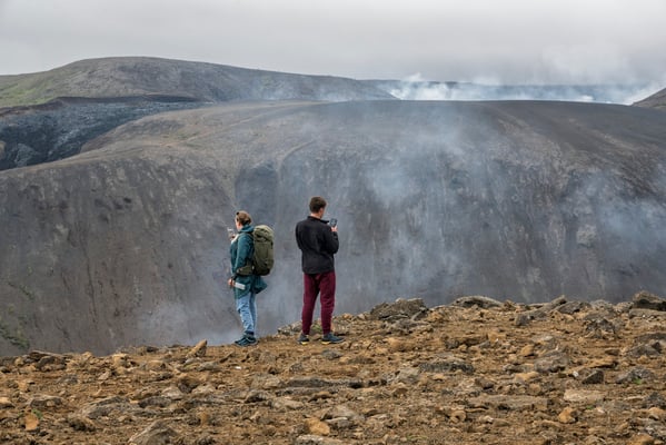 Iceland. Tourists visit the Fagradalshraun Volcano.