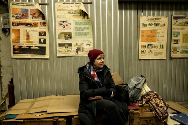 Oksana inside the bunker as she waits for the air raid alarm to go off. 