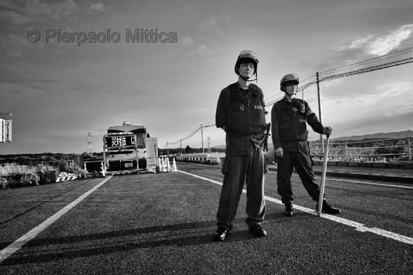 Check point, Minamisoma, Fukushima "No-Go Zone", Japan.