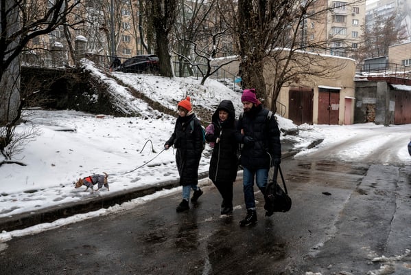 Oksana, Ostap and Daria while going home after the end of the Russian attack on Kyiv