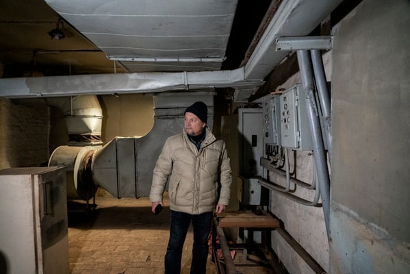 Aleksandr Ivanovich the director of the centre where the bunker is located operating the ventilation pumps of the bunker