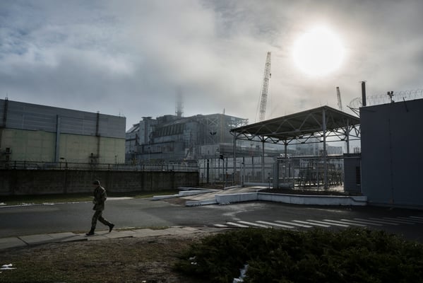 The Chernobyl nuclear power plant with the old sarcophagus, two months prior to the installation of the new safe confinement. Chernobyl Exclusion Zone.