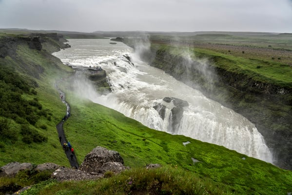 Iceland. The Gulfoss waterfall, one of the most famous waterfalls in south western Iceland, is a favourite tourist destination.