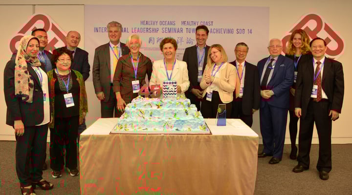Anniversary Celebrations (L-R: L. Mohamedein, A. Deidun, L. Qin, A. Gutierrez, L. Hildebrand, A. Coady, M. Faghfouri, P. Leder, A. Vassallo, C. Thia Eng, I. Oliounine, R. Cardebring, B. Mao)