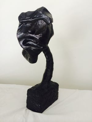 Artist: Roger Hose | "Self Portrait I" | 2015 | Coffee Grounds, Black Pigment and French Polish | H:395 x W:230 x D:165mm | Price: $985.00