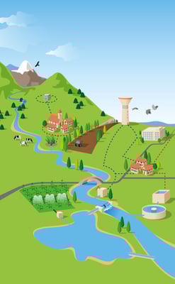 Illustration isométrique traitement de l'eau