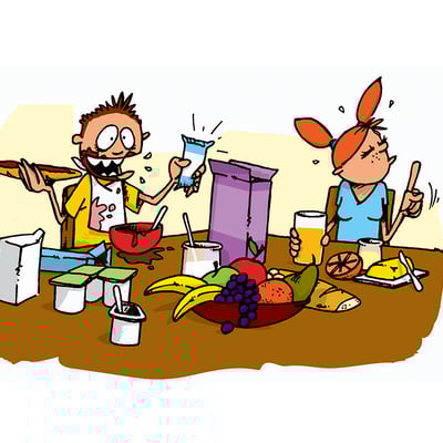 Illustration enfants qui déjeunent