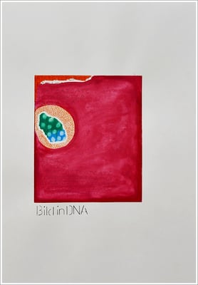 Aquarellfarbstift, Bleistift, Pigmenttinte-Liner auf Papier, 21 cm x 29,7 cm, - 2022 ( " Bilder in DNA gespeichert " )