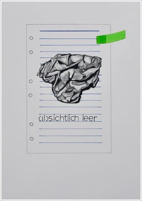 Farbstift, Bleistift, Pigmenttinte-Liner auf Papier, 21 cm x 29,7 cm, - 2023 ( " Packungsbeilage / Beipackzettel - absichtlich leer  " )