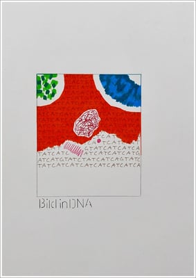 Aquarellfarbstift, Bleistift, Pigmenttinte-Liner auf Papier, 21 cm x 29,7 cm, - 2022 ( " Bilder in DNA gespeichert " )