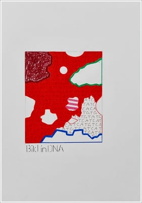 Aquarellfarbstift, Bleistift, Pigmenttinte-Liner auf Papier, 21 cm x 29,7 cm, - 2022 ( " Bilder in DNA gespeichert " )