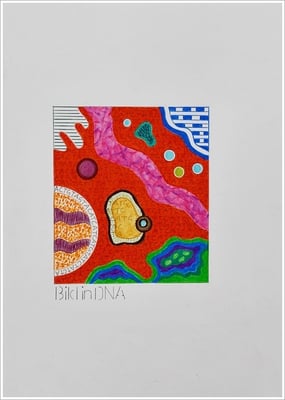 Aquarellfarbstift, Bleistift, Pigmenttinte-Liner auf Papier, 21 cm x 29,7 cm, - 2022 ( " Bilder in DNA gespeichert " )