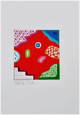 Aquarellfarbstift, Bleistift, Pigmenttinte-Liner auf Papier, 21 cm x 29,7 cm, - 2022 ( " Bilder in DNA gespeichert " )