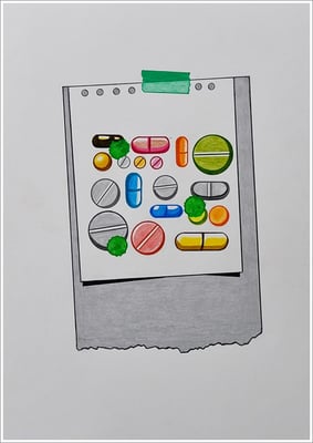 Aquarellfarbstift, Bleistift, Farbstift auf Papier, 21 cm x 29,7 cm, - 2024 ( " Packungsbeilage / Beipackzettel - absichtlich leer " )