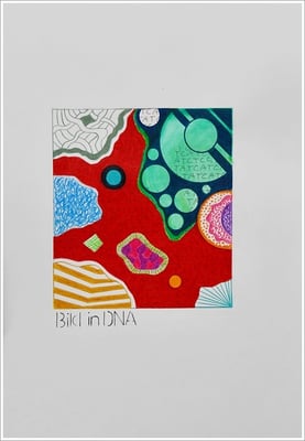 Aquarellfarbstift, Bleistift, Pigmenttinte-Liner auf Papier, 21 cm x 29,7 cm, - 2022 ( " Bilder in DNA gespeichert " )