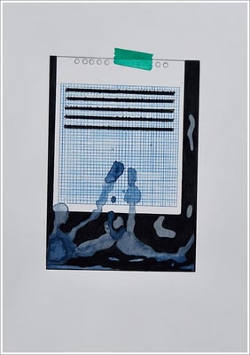 Aquarellfarbstift, Bleistift, Farbstift auf Papier, 21 cm x 29,7 cm, - 2023 ( " Packungsbeilage / Beipackzettel - absichtlich leer " )