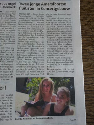 Rosanne van Bers en Katinka Nelemans in de aankondiging van hun solo optreden met het NEFLAC orkest in het Concertgebouw 2015