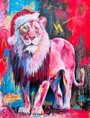 "Weihnachtslöwe" Acryl, Papier 50x65cm, 170 Franken
