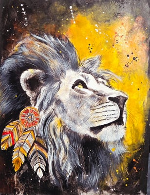 "Schamanenlöwe" Acryl, Papier 50x65cm, 250 Franken