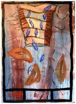 "Fliegende Blätter", #5, 2021/23, MT auf Bütten, 112x79,5  cm