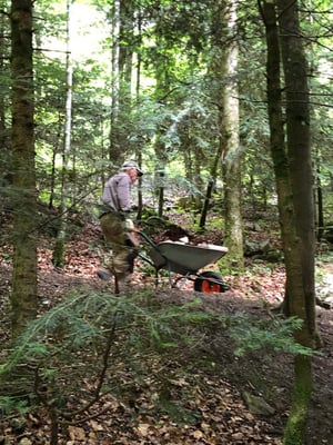 aber auch hier, manueller Transport des fertigen Brennholzes zu den Feuerstellen geht nur per Piede und Schubkarren