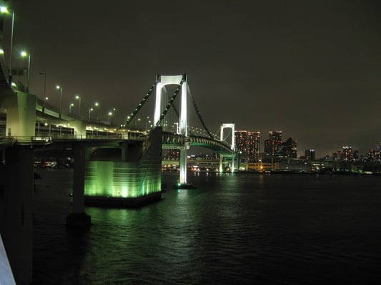 夜のレインボーブリッジ。レインボープロムナードの途中から撮影したもの。