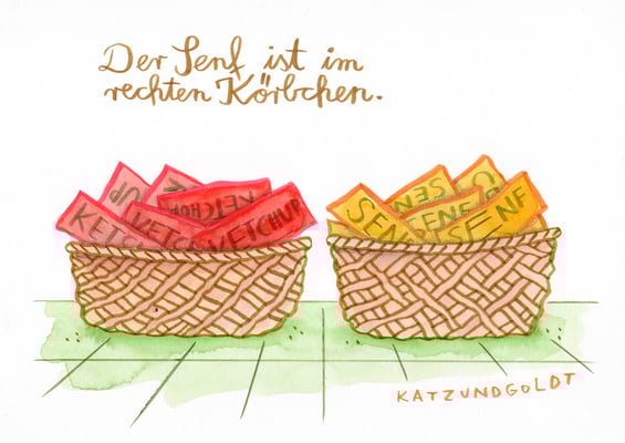 Originalzeichnung "Der Senf ist im rechten Körbchen"