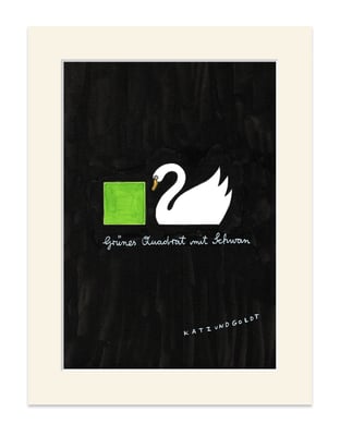 Originalzeichnung "Grünes Quadrat mit Schwan"